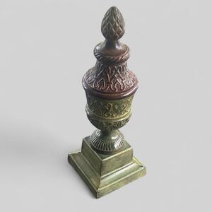 Neoclassical brass patina finial stand base 2001 vintage India decorative